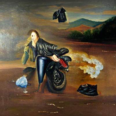 Woman on Motorcycle: Oil on Canvas Style
