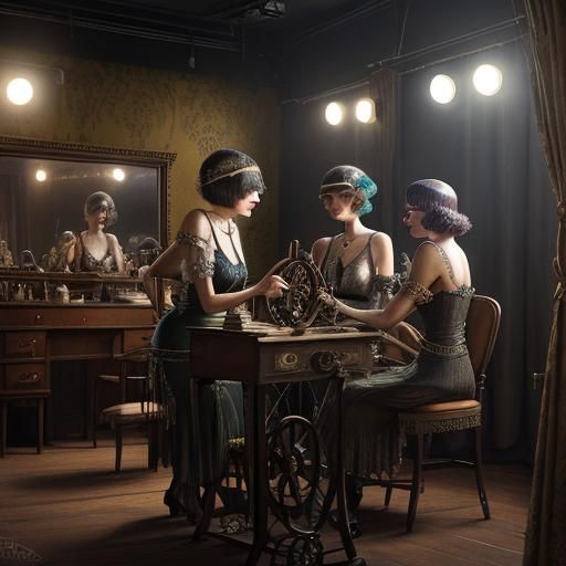1920s Flapper Girls Backstage: Detailed Matte Painting