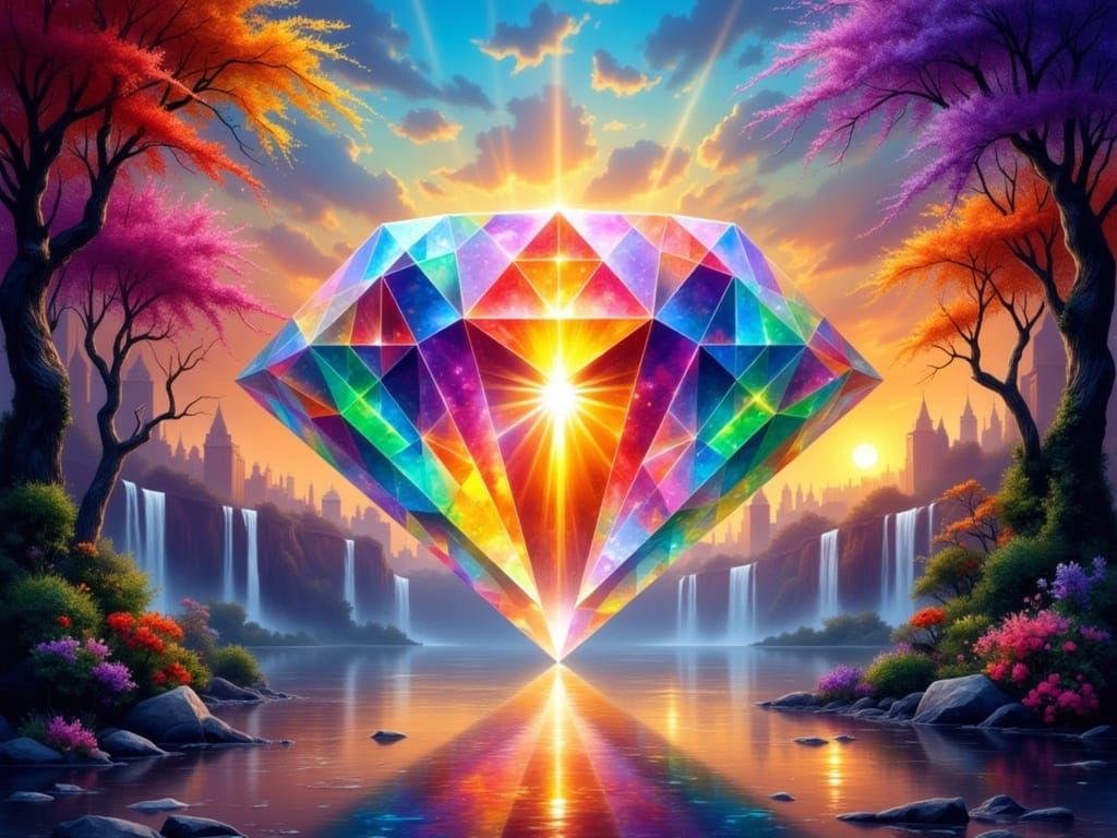 Kaleidoscopic Diamond Prism in Art Nouveau Style