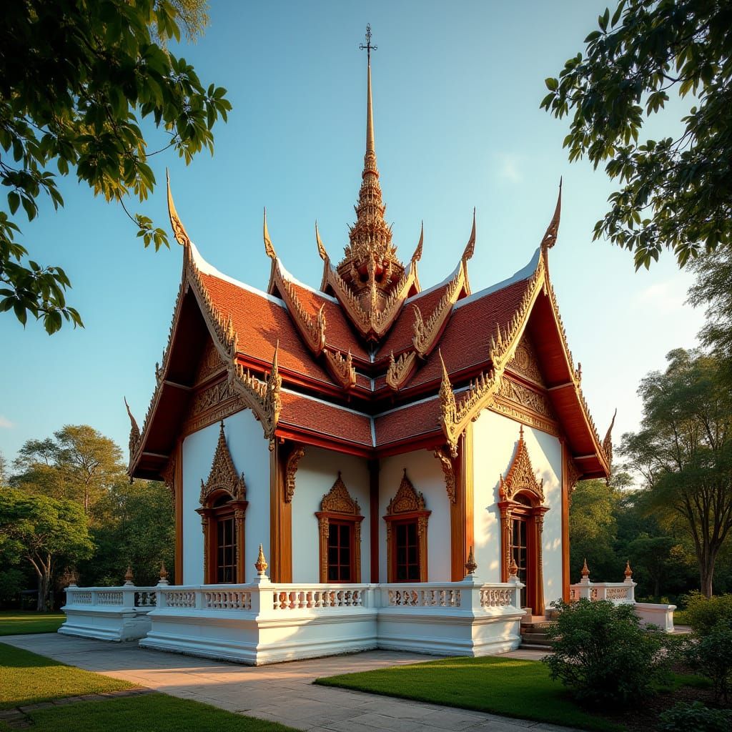 Majestic Thai Temple in Warm Golden Light
