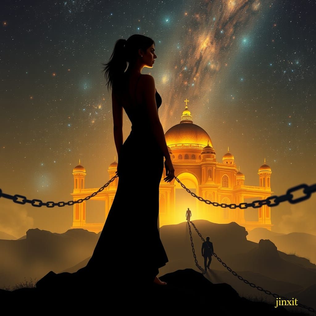 Woman in Starry Night with Golden Empire