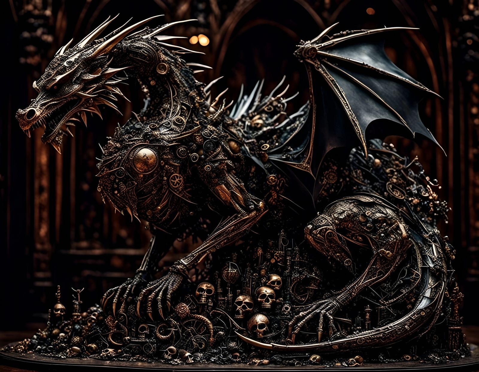 Dragon Batman Sculpture Made of Skulls
