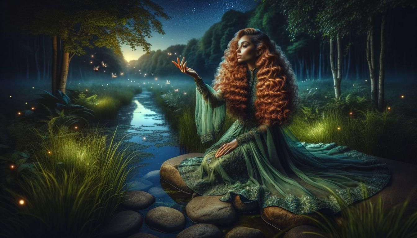 Ethereal Woman at Pond's Edge: A Digital Matte Painting