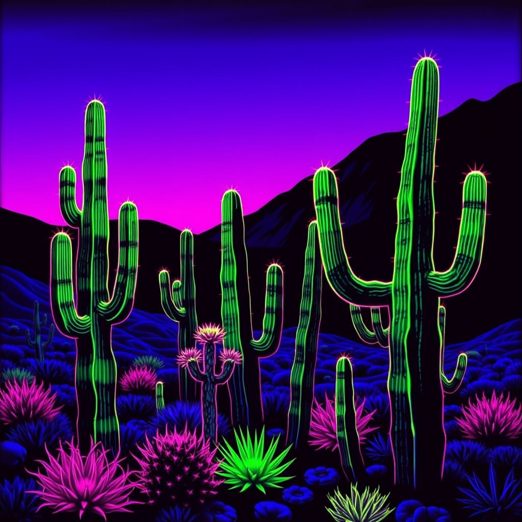 Electric Cacti in Futuristic Dreamscapes