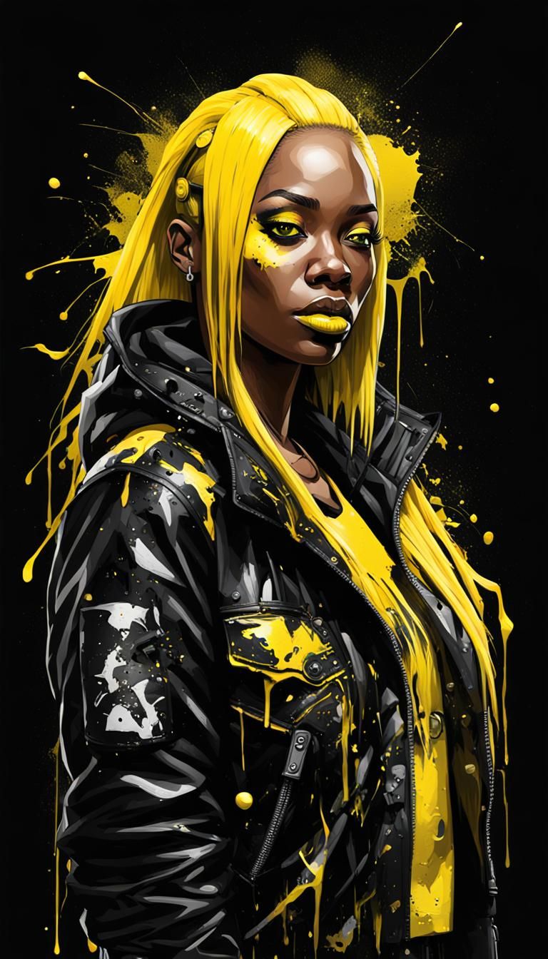 Yellow-Haired Woman in Trash Polka Graffiti Style