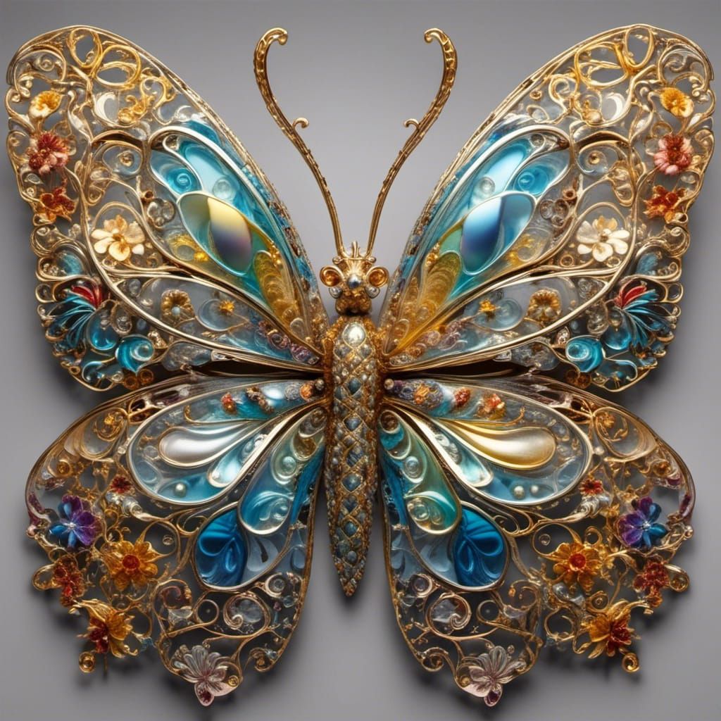 Lush Garden: Multicolored Glass Butterfly in 3D