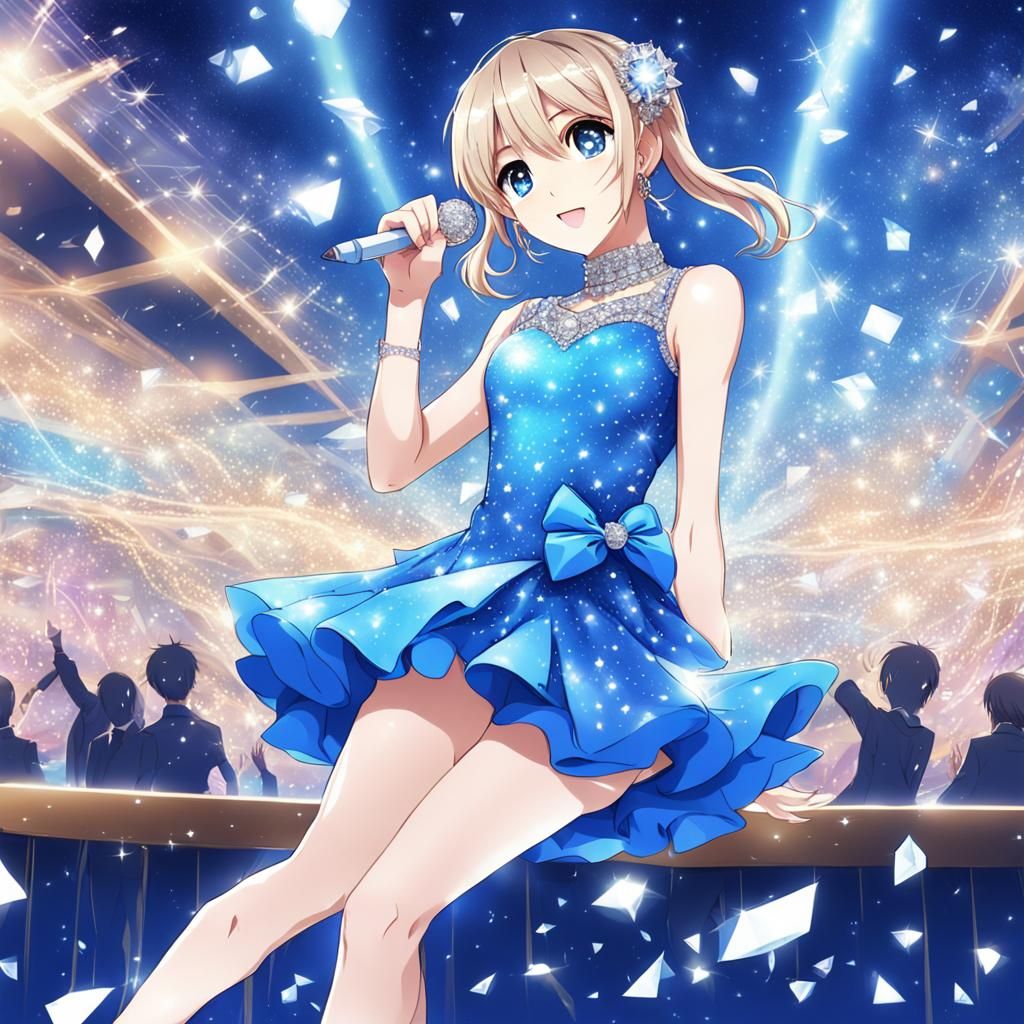 Anime Popstar in Blue Diamond Dress