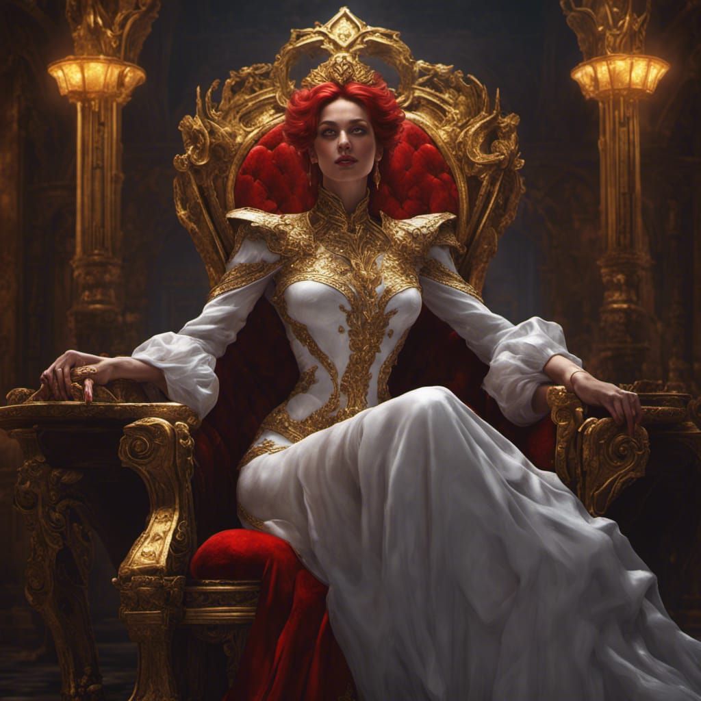 Red Queen on Gilded Throne: Dark Fantasy Concept Art