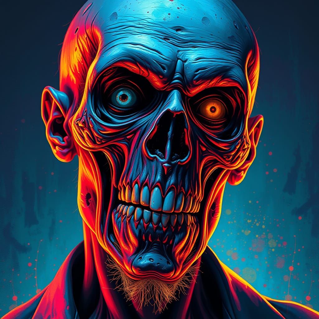 Ethereal Zombie Portrait in Vibrant Pointillisme