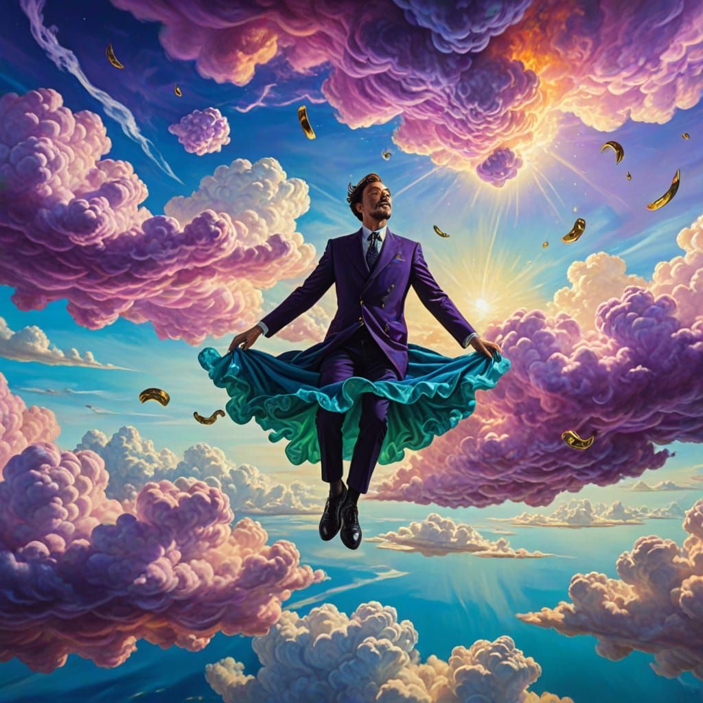Ethereal Person Floating in Surreal Oil Painting