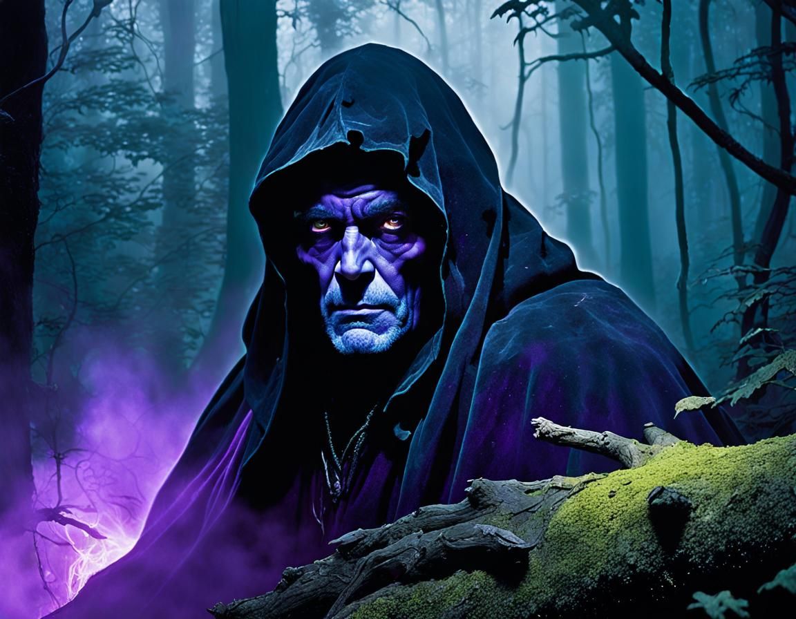 Mysterious Warlock in Dark Fantasy Forest