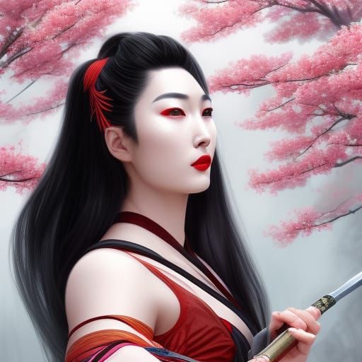 Beautiful Asian Warrior Woman with Katana