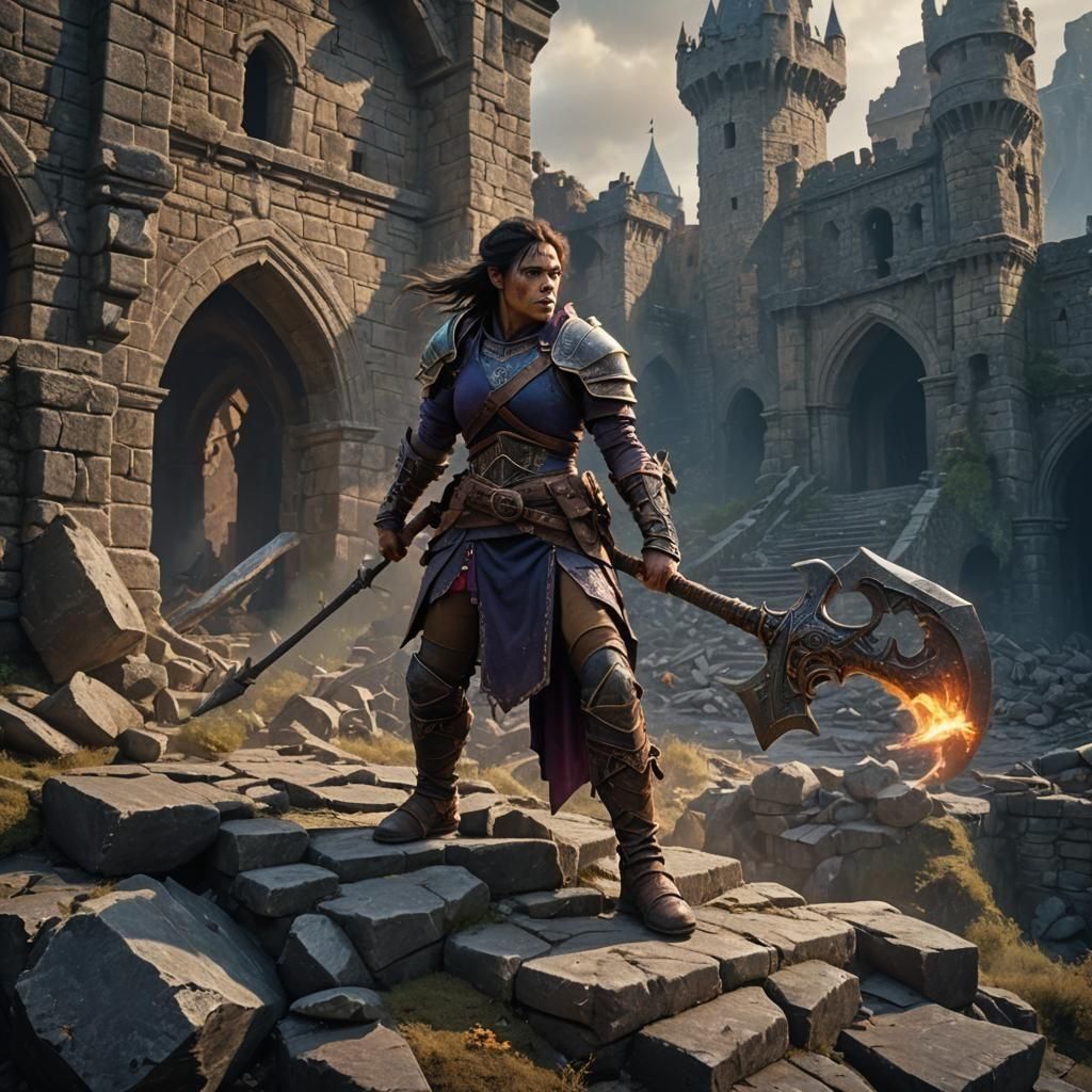 Half-Orc Fighter with Greataxe: Epic Digital Painting