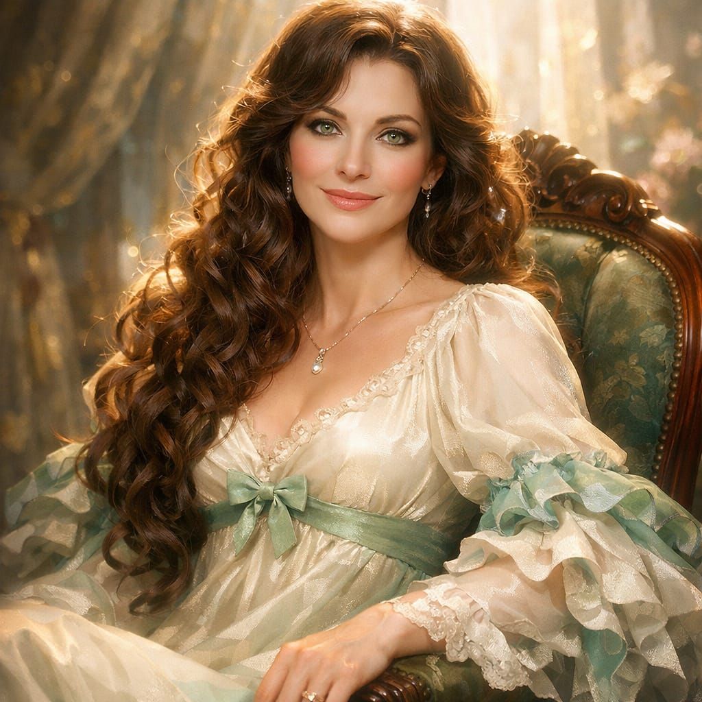 Elegant Victorian Woman Portrait in Cream Dress