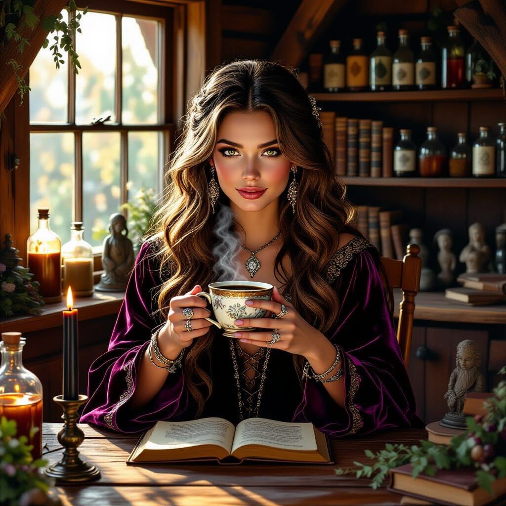 Cozy Witch Cabin with Coffee and Magic