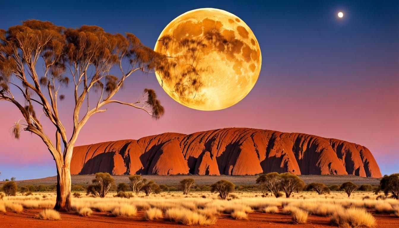 Surreal Australian Outback Landscape Under Full Moon