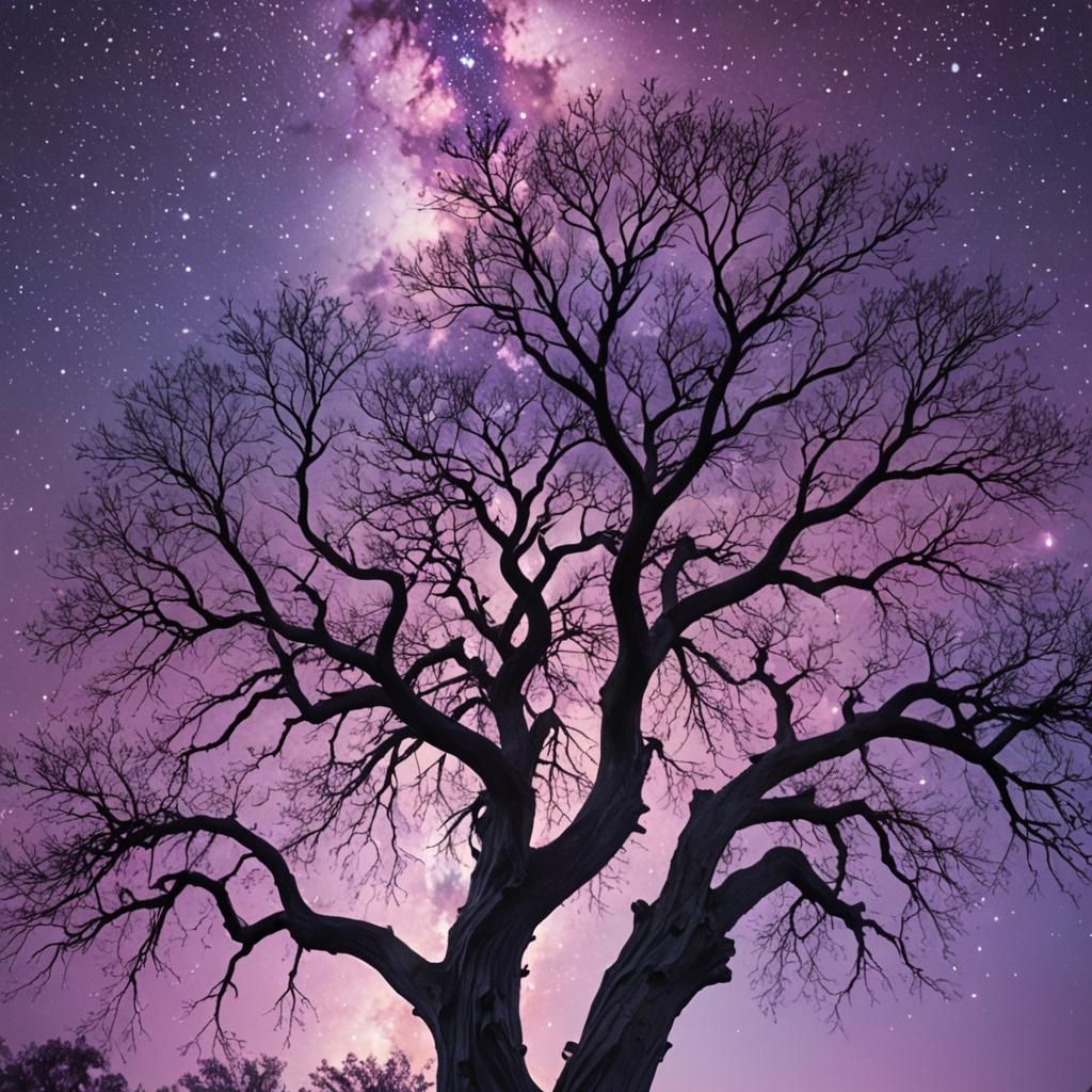 Majestic Tree with Mystic Lights, Dreamlike Fantasy Art