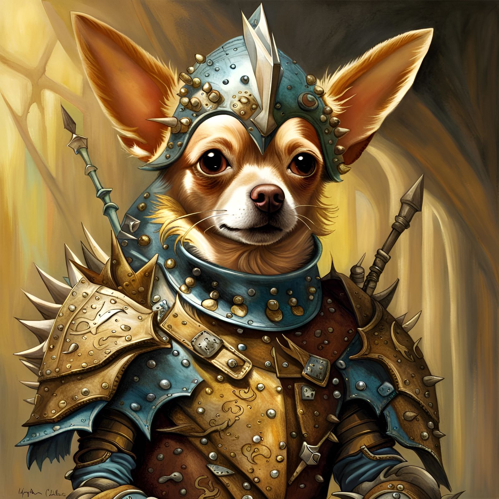 Chihuahua Warrior in Armor: Fantasy Art