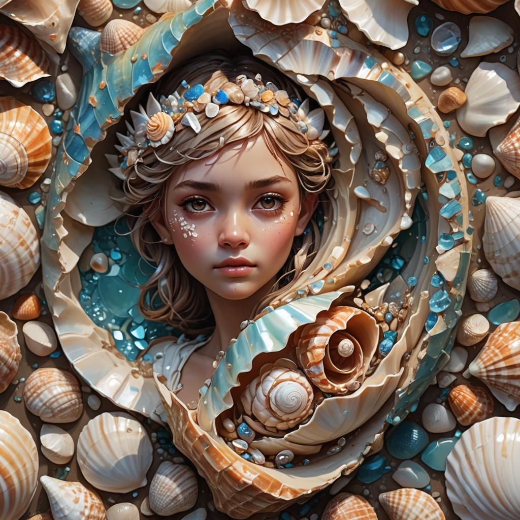 Polynesian Pixie Emerges from Seashell, Detailed Art