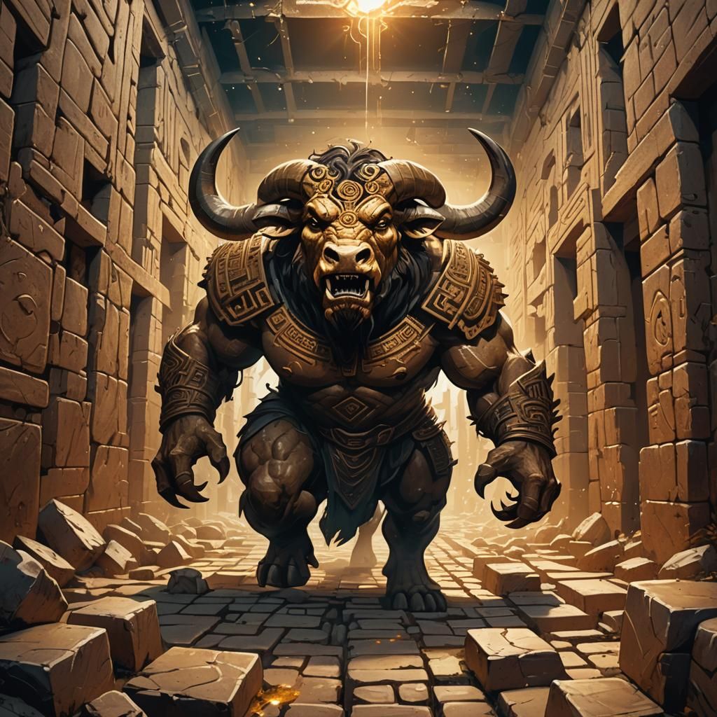 Menacing Minotaur Roars Through Shattered Maze