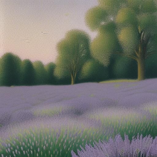 Pointillismus Ein weitläufiges Lavendelfeld, das sich im san...