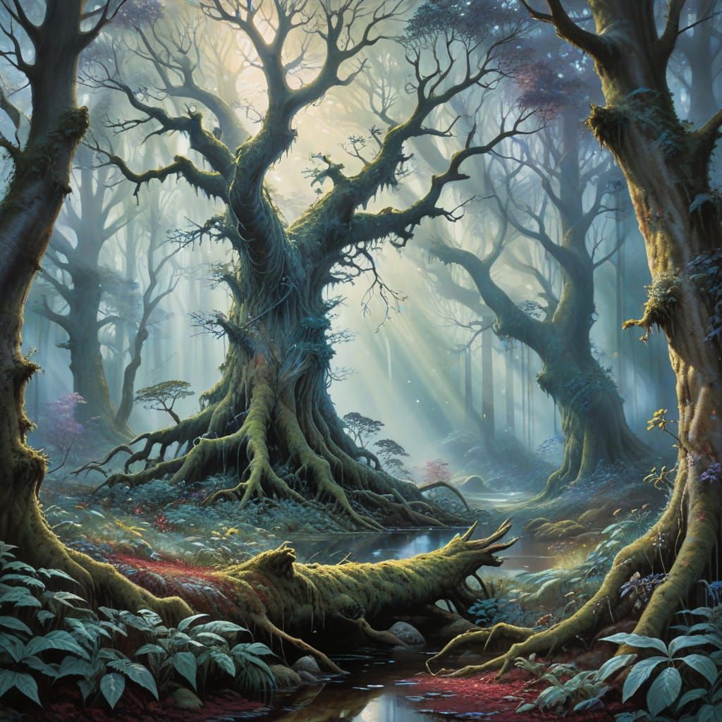 Primeval Forest Sanctuary in Ethereal Watercolor