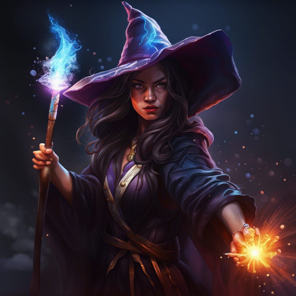 Mysterious Young Female Wizard Creates a Blast