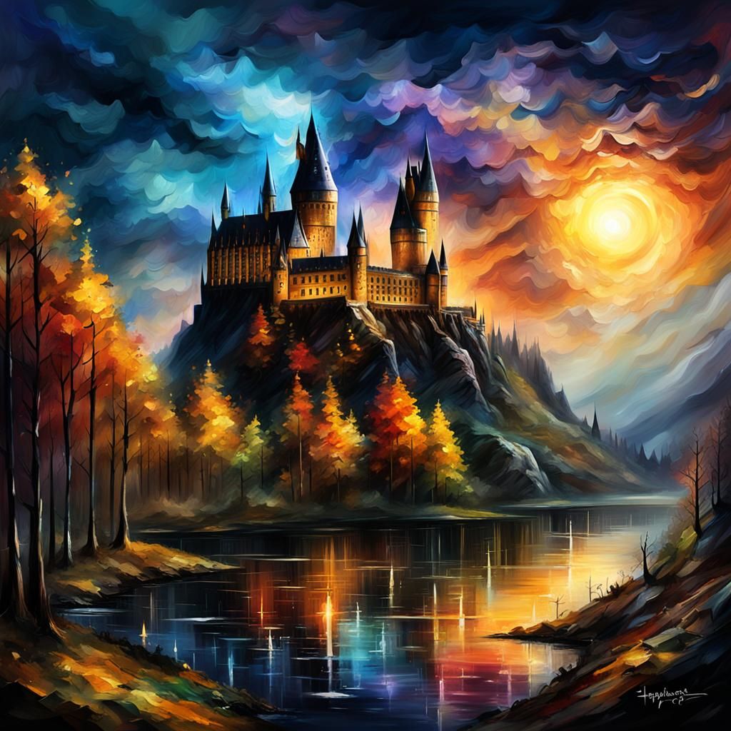 Hogwarts Castle as Impressionist Oil Painting