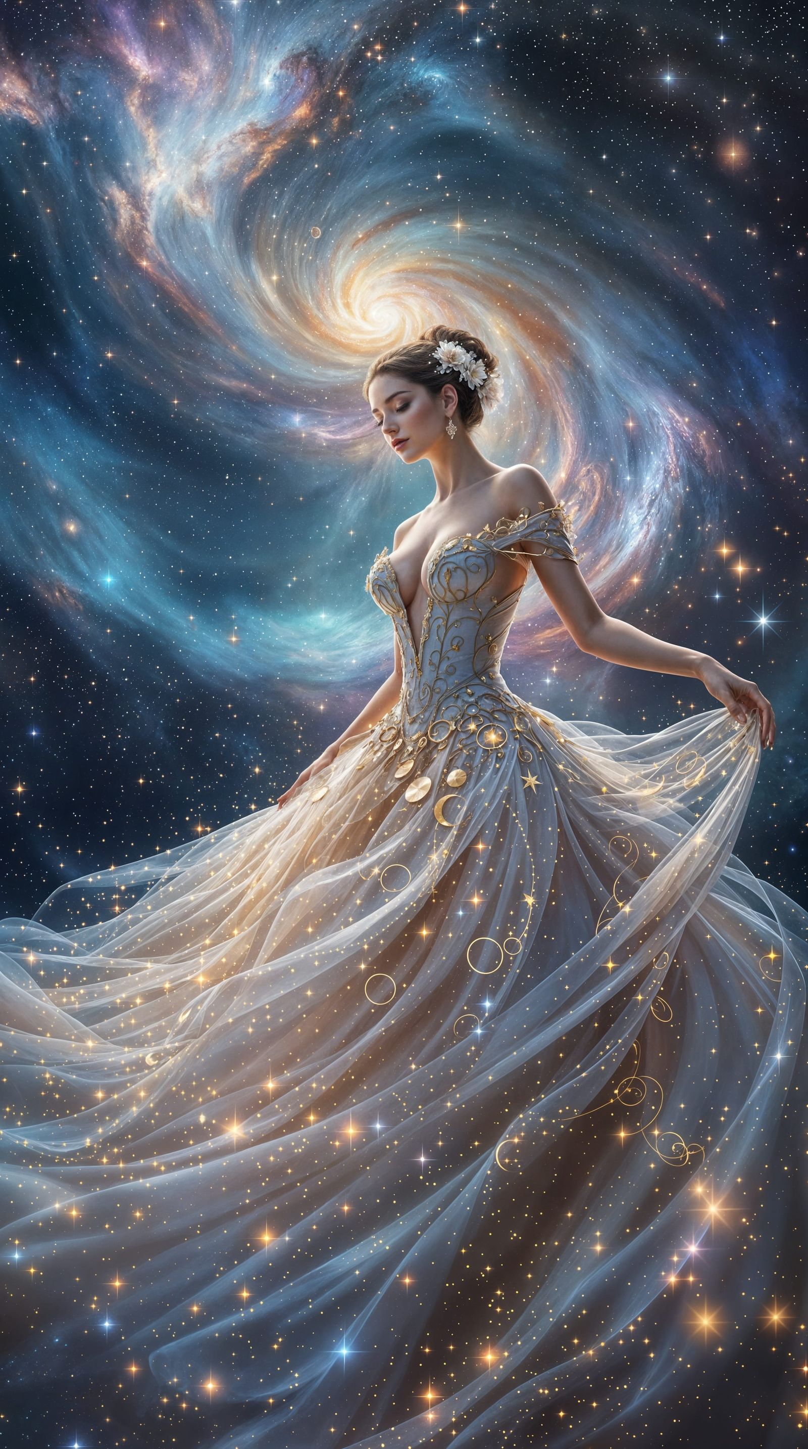 Ethereal Celestial Ballerina in Vibrant Nebula
