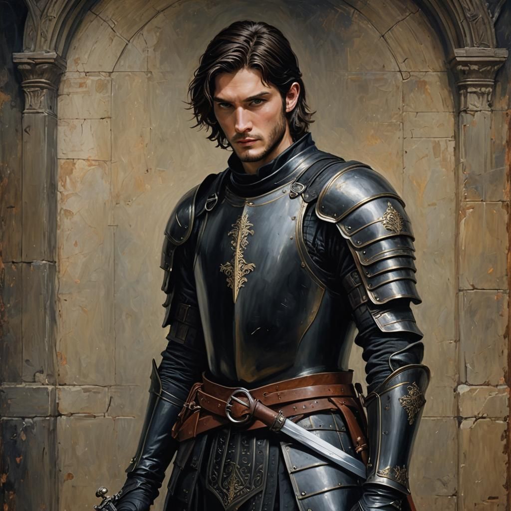 Medieval Knight Portrait in Oil Painting Style