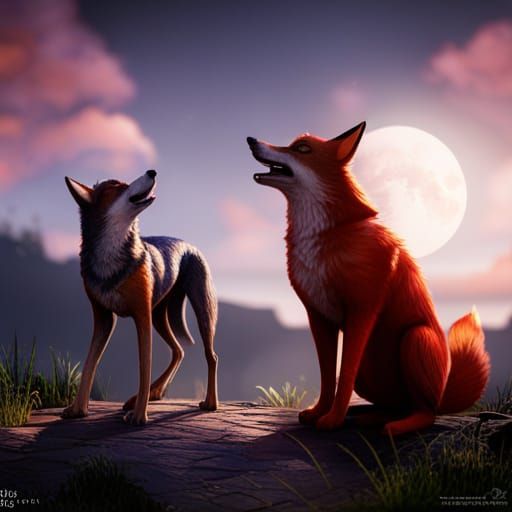 Dog Fox Wolf Hybrid Begging, Detailed Digital Art