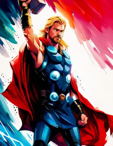 Dramatic Thor Portrait in Digital Painting Style