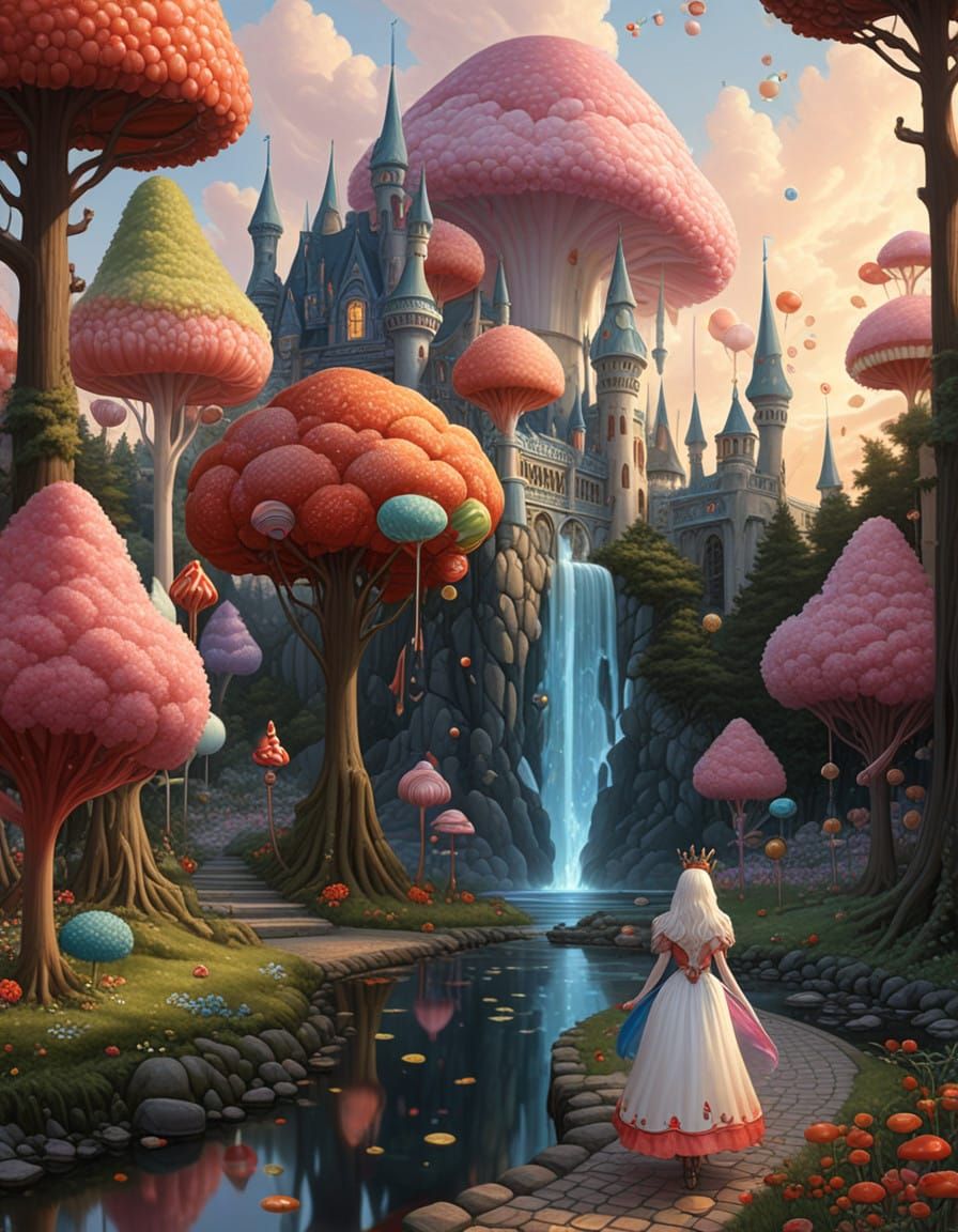 Whimsical Candy Castle in a Dreamlike Landscape