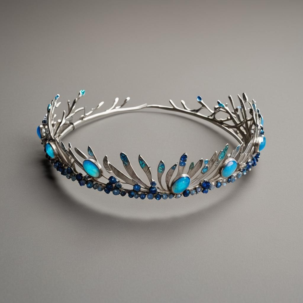 Luxurious Silver Tiara with Opals and Sapphires
