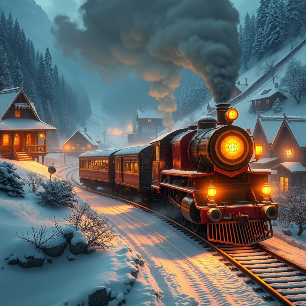 Mystical Steam Train Chugs Through Snowy Village in Dreamlik...