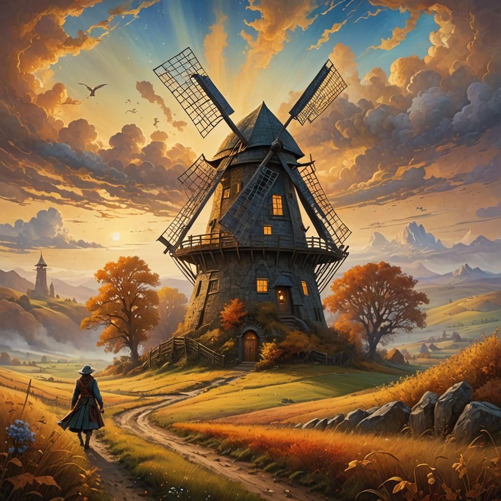 Autumn Windmill in Fantasy Art Style