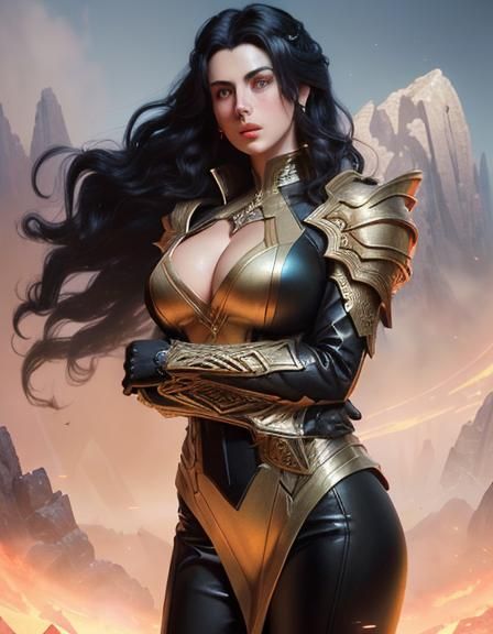 Woman on Hill with Surreal Object, in Comix Style