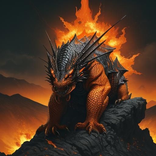 Orange and Black Dragon Concept Art in 8K