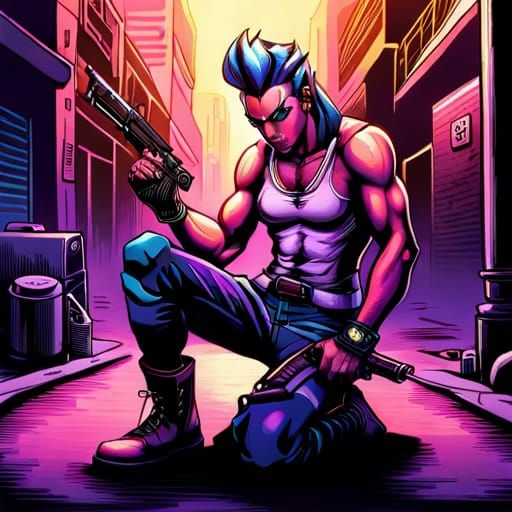 Cyberpunk Street Samurai in Neon Alley