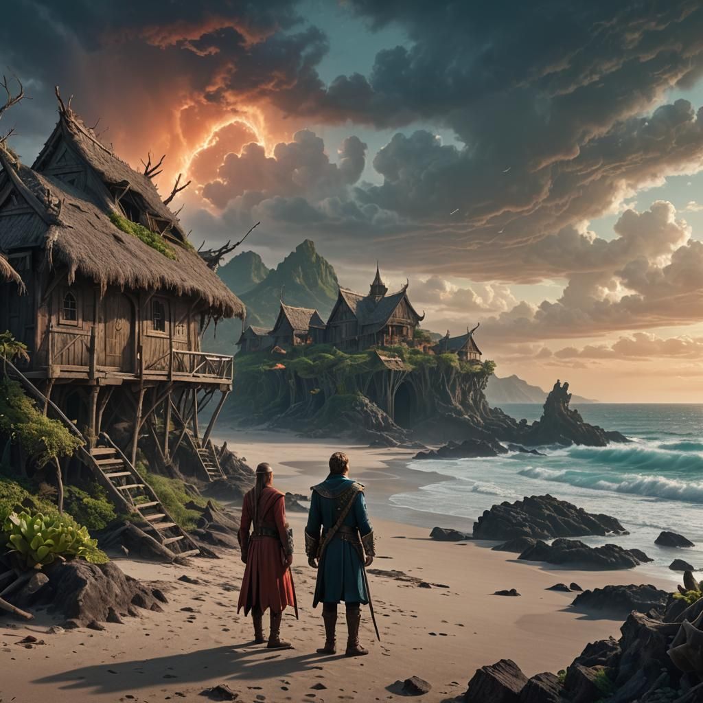 Elf Bard in Coastal Hut, Coral Monastery