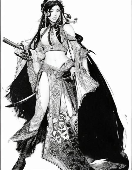 Asian Warrior Maiden in Ornate Fantasy Scene