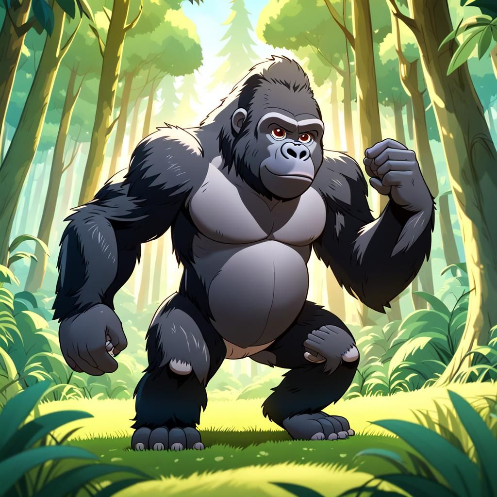 Legless Gorilla Walks in Cartoon Forest