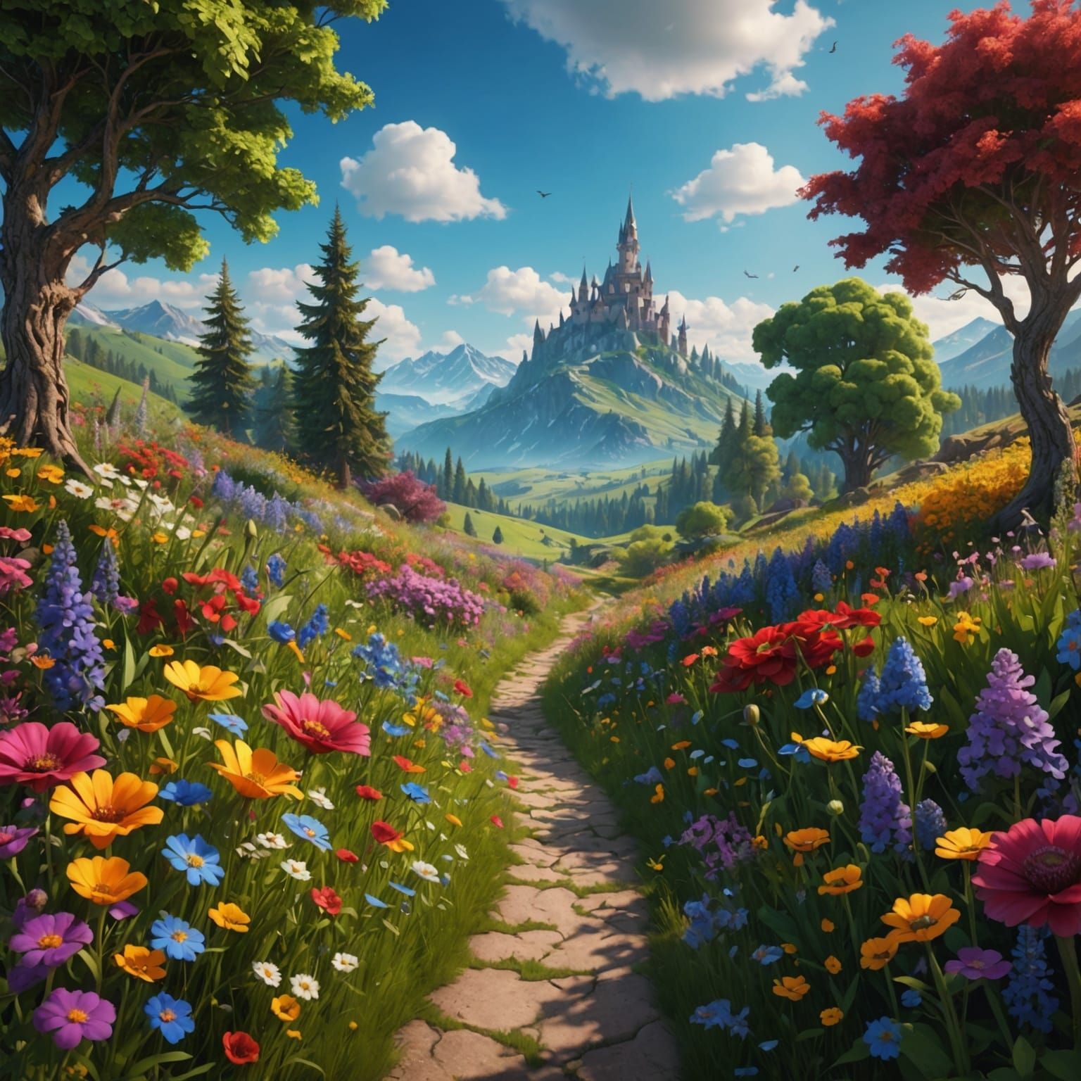 Meadow Path in Fantastical Matte Painting Style