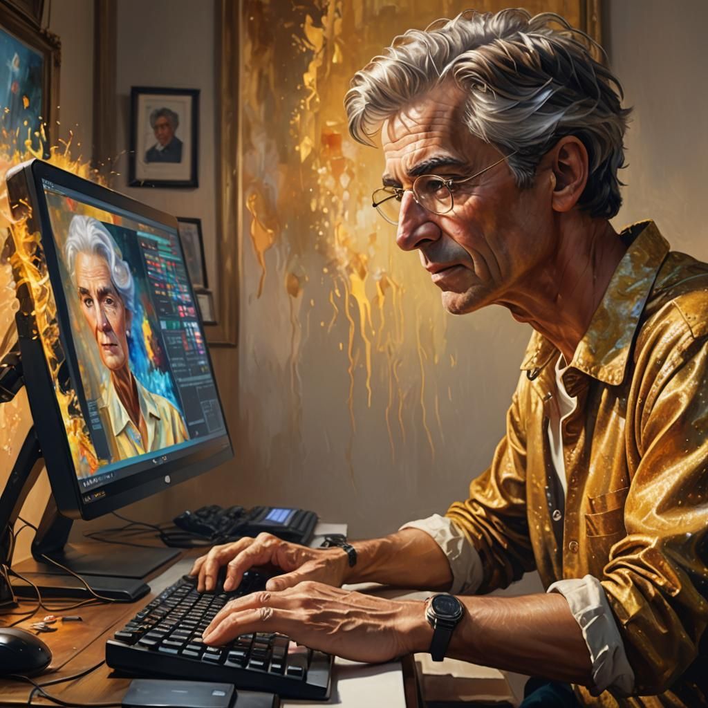 Young Man Creates AI Portrait of Old Lady