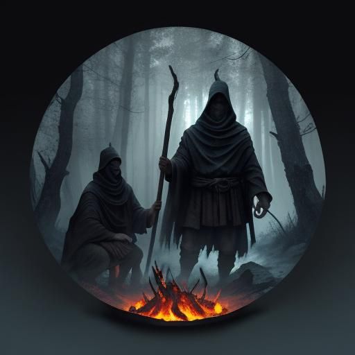 Ancient Slavs Around Forest Fire in Beksiński Style