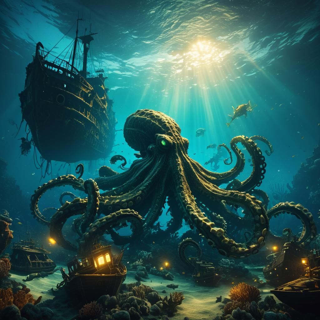 Kraken's Lair: Sunken Ships in Ocean Depths