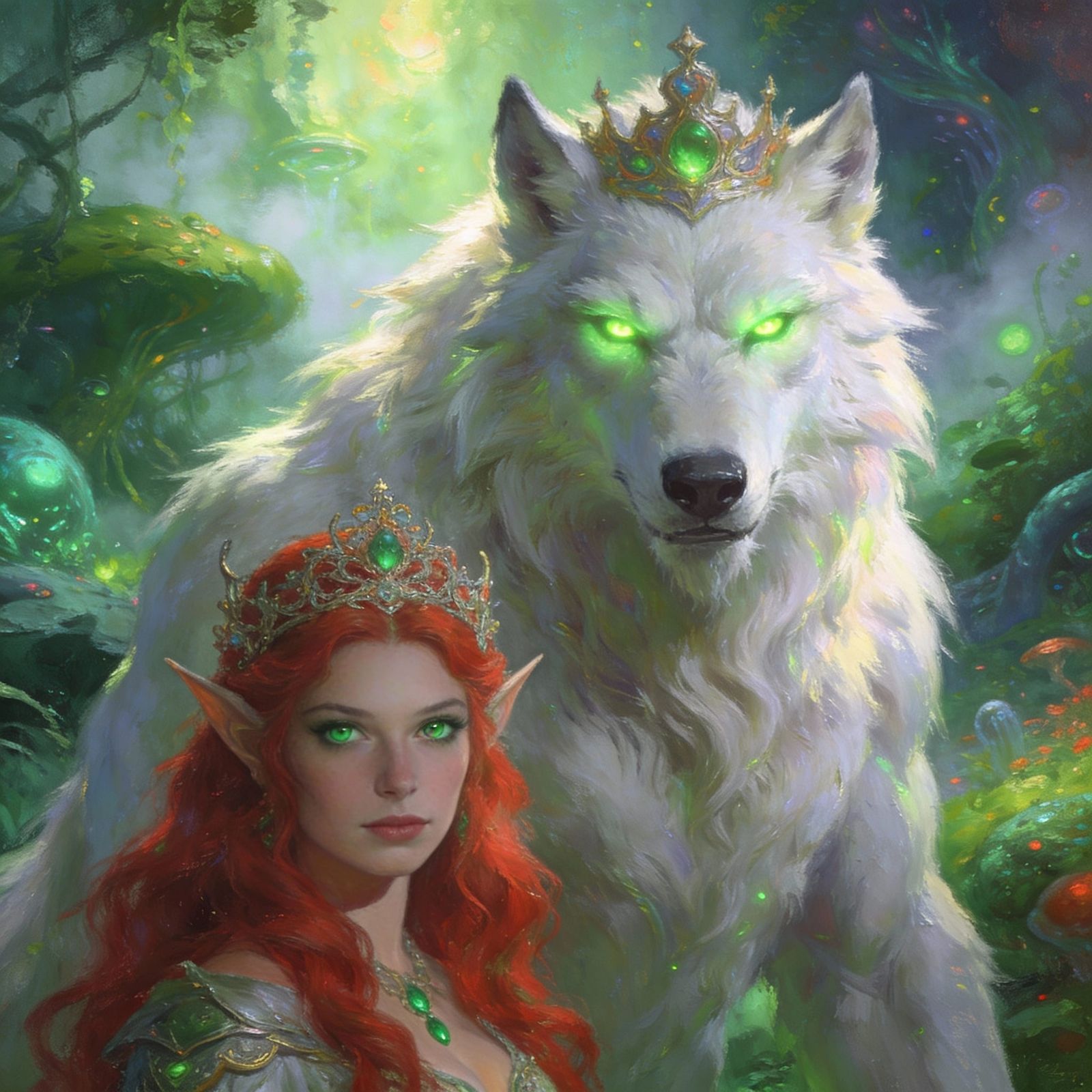 Werewolf King and Elven Queen in Alien Fantasy Landscape