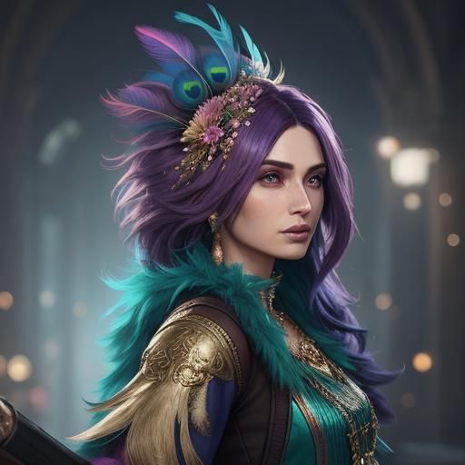 Woman with Peacock Feather Hair: Digital Matte Painting