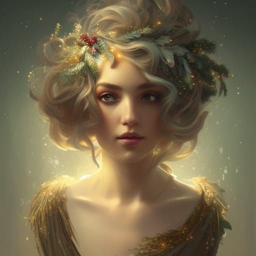 Majestic Christmas Goddess Portrait in Art Nouveau Style