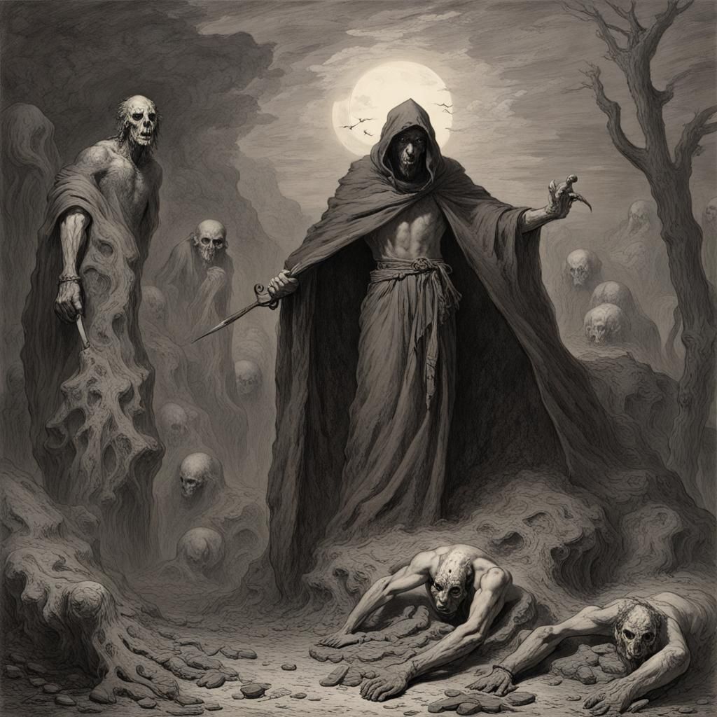 Grim Horror Figure in Doré Style